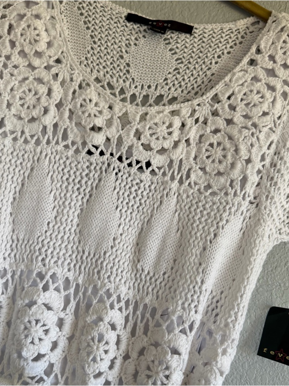 Fever White Crochet Floral Knit Mini Dress NWT Boho Festival Summer Beach Cover - Picture 5 of 12